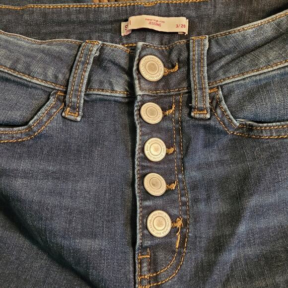 SO Teens Super High Rise Jegging Jeans Size 3/28 Dark Wash Button Fly Stretch - Picture 12 of 13